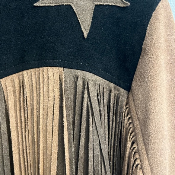 Vocal Black and Tan Star Fringe Leather Jacket - Picture 4 of 7